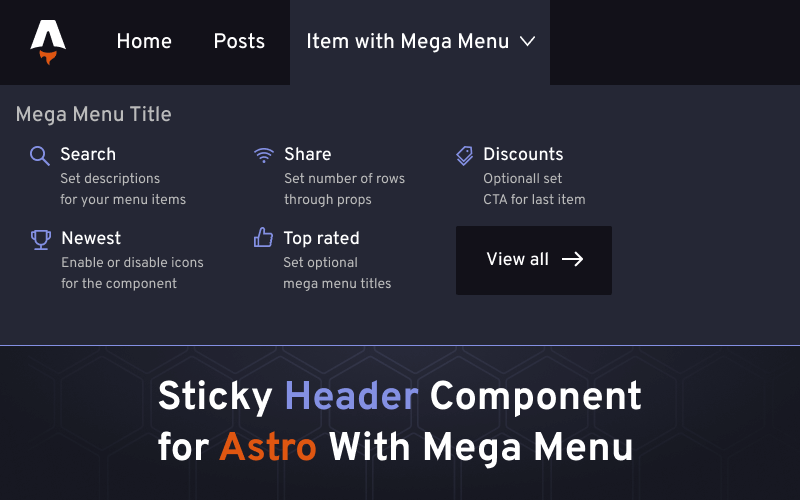 Sticky header component for Astro with mega menu