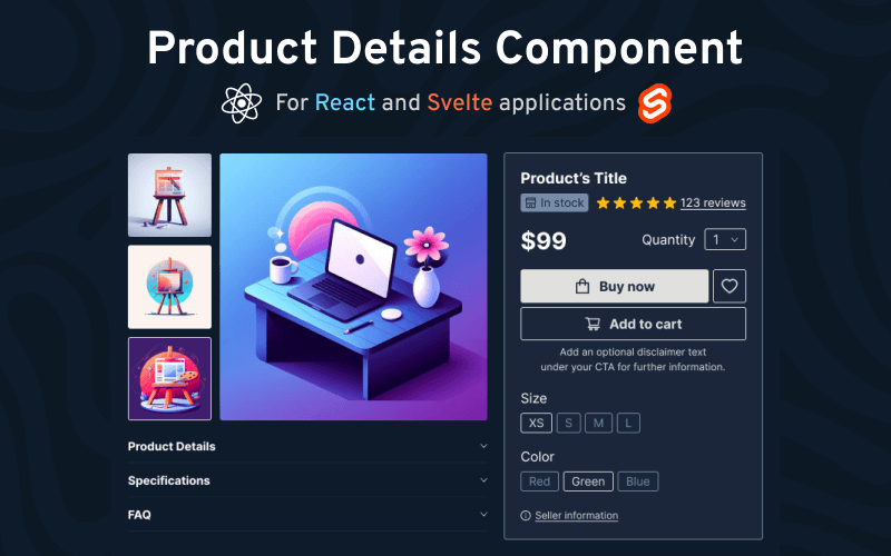 Product details component for Svelte and React
